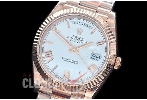 R40DDR00221 GMF Daydate 40mm 228235 904 Steel RG/RG Fluted Bez White Roman A-2836