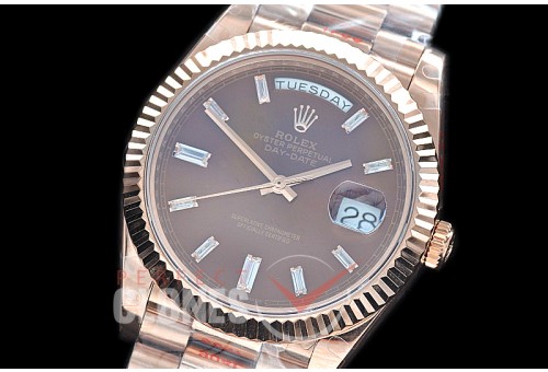 R40DDR00238 GMF Daydate 40mm 228235 904 Steel RG/RG Fluted Bez Brown Glazier Diamonds A-2836