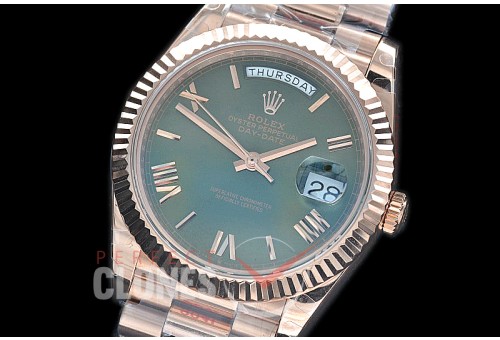 R40DDR00224 GMF Daydate 40mm 228235 904 Steel RG/RG Fluted Bez Olive Green Roman A-2836