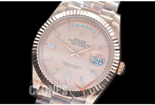 R40DDR00237 GMF Daydate 40mm 228235 904 Steel RG/RG Fluted Bez Rose Gold Glazier Diamonds A-2836