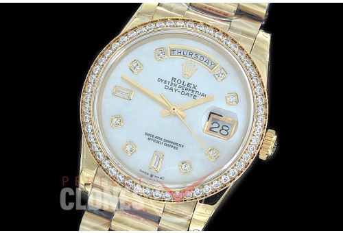 R36DDF-018D GMF 128348RBR 2019 DayDate YG/YG Fluted/President MOP White Diamonds A-2836