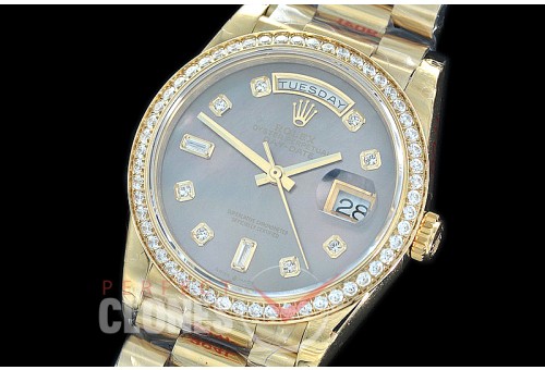R36DDF-019D GMF 128348RBR 2019 DayDate YG/YG Fluted/President MOP Black Diamonds A-2836