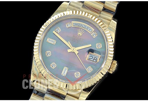 R36DDF-019 GMF 128238 2019 DayDate YG/YG Fluted/President MOP Black Diamonds A-2836