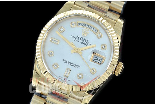R36DDF-018 GMF 128238 2019 DayDate YG/YG Fluted/President MOP White Diamonds A-2836