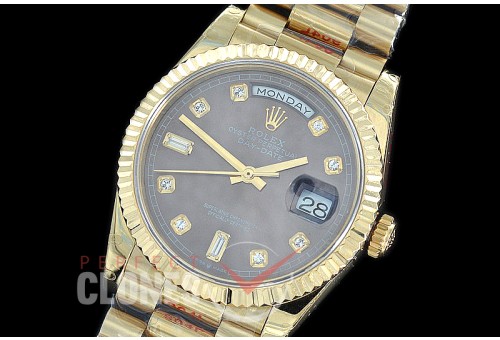 R36DDF-013 GMF 128238 2019 DayDate YG/YG Fluted/President Dark Rhodium Grey Diamonds A-2836