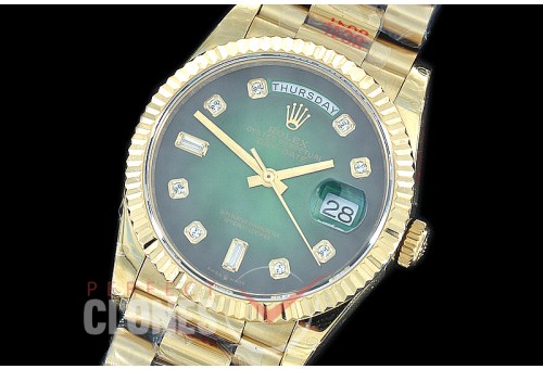 R36DDF-016 GMF 128238 2019 DayDate YG/YG Fluted/President Smoke Green Diamonds A-2836