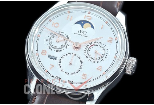 0 0 0 IWPPC-102 V9F Portugese Perpetual Calender IW502219 SS/LE White Asian Custom Movt 