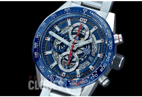 0 0 0 0 0 0 TGCH1-43-002 XF/VSF Carrera Heuer-01 43mm Chronograph SS/SS Blue Skeleton A-7750 