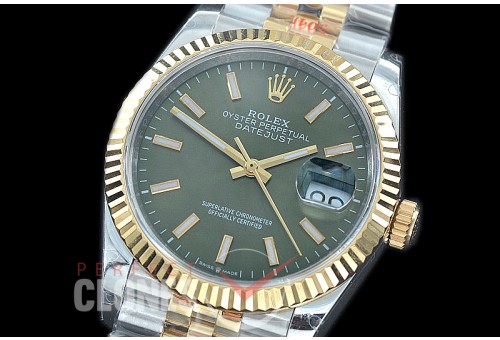 R36DJT-3235-106 GMF 126233 SS/YG Fluted/Jubilee Olive Green Sticks SH 3235 904L Steel 