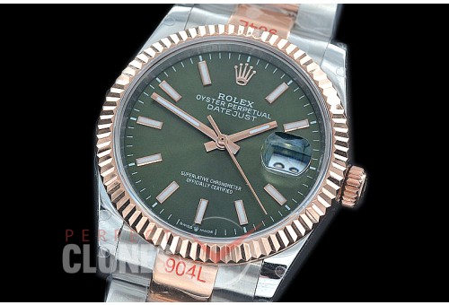 R36DJTR-3235-156 GMF 126231 SS/RG Fluted/Oyster Olive Green Sticks SA 3235 904L Steel 