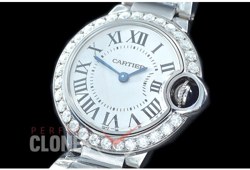 0 0 0 CARBA-28-011SD V7F Ballon de Cartier Ladies 28.5 SS/Diam/SS White Swiss Eta Quartz 