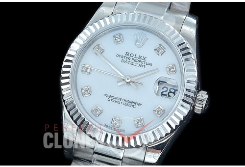 R31DJS-417 Datejust Midsize 278284 SS/SS Fluted/Oyster MOP White Diam Asian Clone 2824