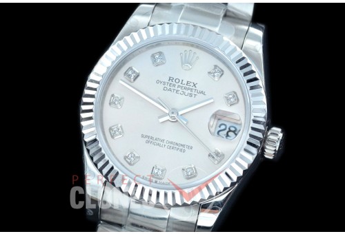 R31DJS-410 Datejust Midsize 278284 SS/SS Fluted/Oyster Silver Diam Asian Clone 2824