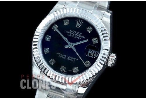 R31DJS-412 Datejust Midsize 278284 SS/SS Fluted/Oyster Black Diam Asian Clone 2824