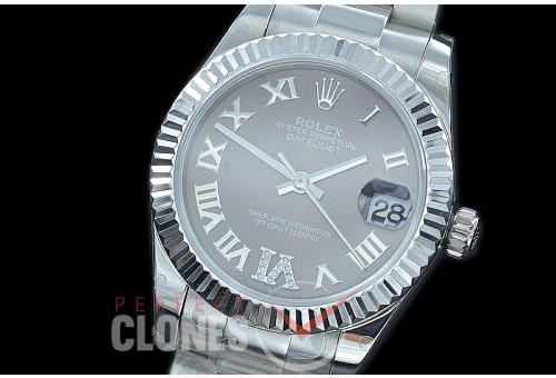R31DJS-427 Datejust Midsize 278284 SS/SS Fluted/Oyster Dark Rhodium Grey Roman/Diam Asian Clone 2824