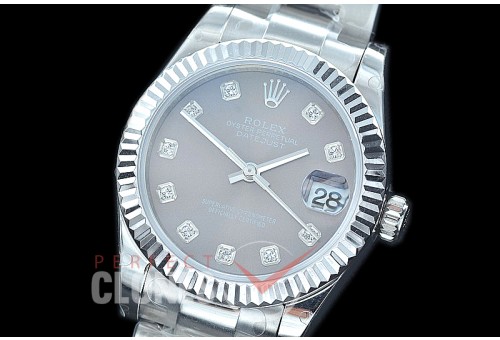 R31DJS-413 Datejust Midsize 278284 SS/SS Fluted/Oyster Dark Rhodium Grey Diam Asian Clone 2824