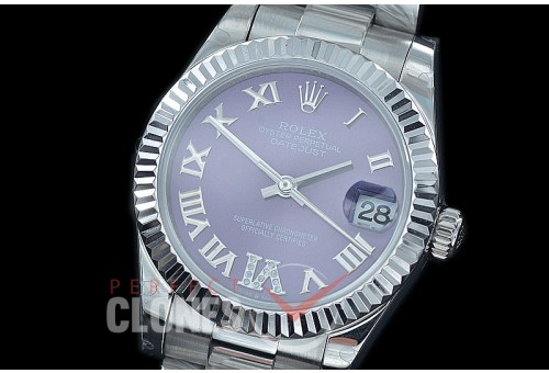 R31DJS-429 Datejust Midsize 278284 SS/SS Fluted/Oyster Violet Roman/Diam Asian Clone 2824