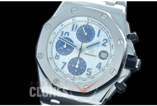 AP26470-505S BBVF Royal Oak Offshore SS/SS White/Blue A-7750 Mod to Calibre 3126/Secs@12 