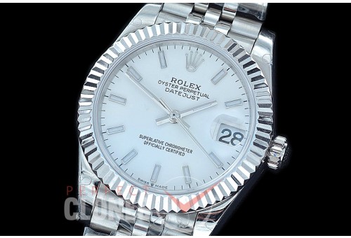 R31DJS-401J Datejust Midsize 278284 SS/SS Fluted/Jubilee White Sticks Asian Clone 2824