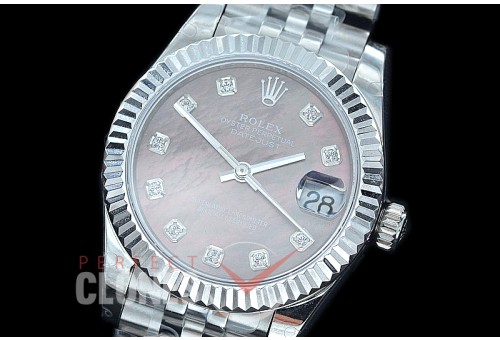 R31DJS-419J Datejust Midsize 278284 SS/SS Fluted/Jubilee MOP Brown Diamond Asian Clone 2824
