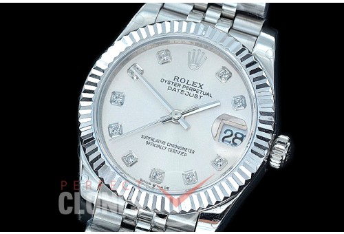 R31DJS-410J Datejust Midsize 278284 SS/SS Fluted/Jubilee Silver Diamond Asian Clone 2824