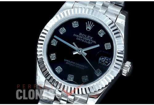 R31DJS-412J Datejust Midsize 278284 SS/SS Fluted/Jubilee Black Diamond Asian Clone 2824