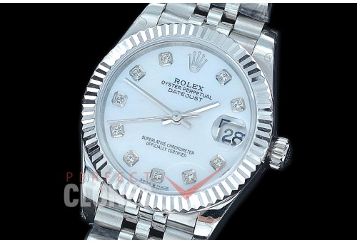 R31DJS-417J Datejust Midsize 278284 SS/SS Fluted/Jubilee MOP White Diamond Asian Clone 2824