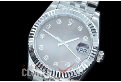 R31DJS-413J Datejust Midsize 278284 SS/SS Fluted/Jubilee Dark Rhodium Grey Diamond Asian Clone 2824