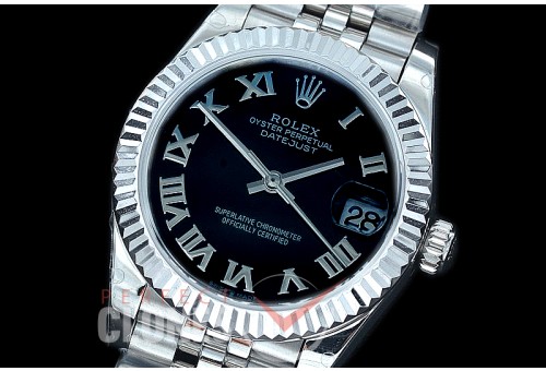 R31DJS-422J Datejust Midsize 278284 SS/SS Fluted/Jubilee Black Roman Asian Clone 2824