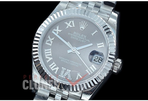R31DJS-427J Datejust Midsize 278284 SS/SS Fluted/Jubilee Dark Rhodium Grey Roman/Diam Asian Clone 2824