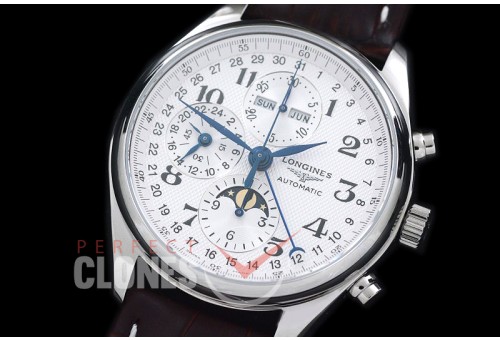 LG00081 Longines Master Calender Chronograph SS/LE White Num Asian 7751