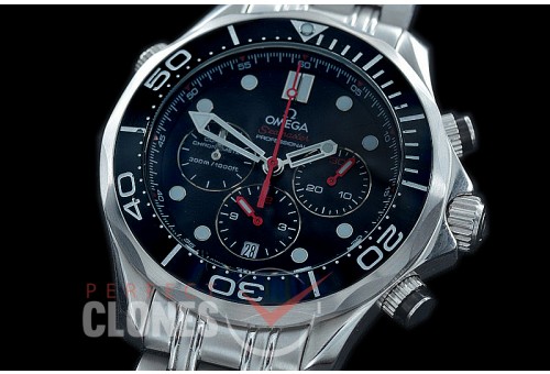OMSEC-1001 Seamaster 300m Professional Chronograph SS/SS Black OS20 Quartz