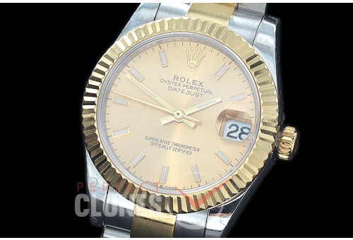 R31DJT-405 BP Datejust Midsize 278283 SS/YG Fluted/Oyster Gold Sticks Asian Clone 2824