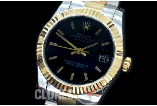R31DJT-402 BP Datejust Midsize 278283 SS/YG Fluted/Oyster Black Sticks Asian Clone 2824