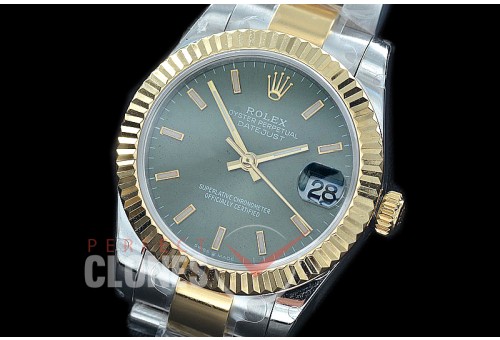 R31DJT-406 BP Datejust Midsize 278283 SS/YG Fluted/Oyster Olive Green Sticks Asian Clone 2824