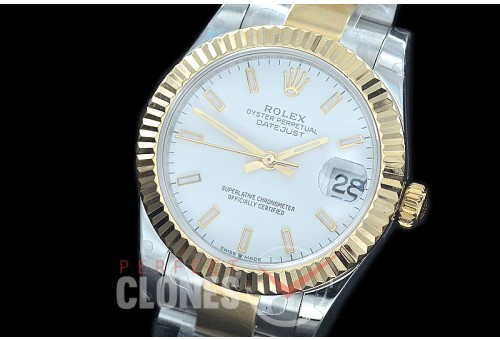 R31DJT-401 BP Datejust Midsize 278283 SS/YG Fluted/Oyster White Sticks Asian Clone 2824