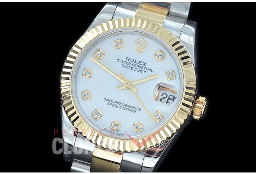 R31DJT-417 BP Datejust Midsize 278283 SS/YG Fluted/Oyster MOP White Diamonds Asian Clone 2824