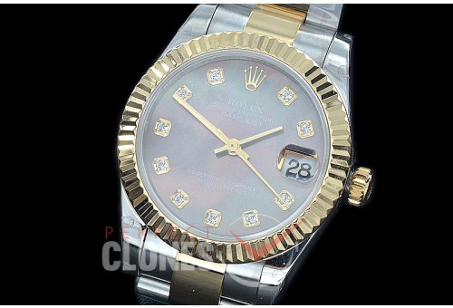 R31DJT-419 BP Datejust Midsize 278283 SS/YG Fluted/Oyster MOP Brown Diamonds Asian Clone 2824