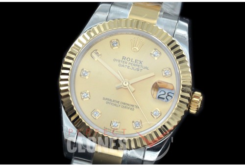 R31DJT-415 BP Datejust Midsize 278283 SS/YG Fluted/Oyster Gold Diamonds Asian Clone 2824