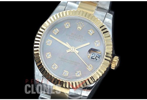 R31DJT-418 BP Datejust Midsize 278283 SS/YG Fluted/Oyster MOP Black Diamonds Asian Clone 2824
