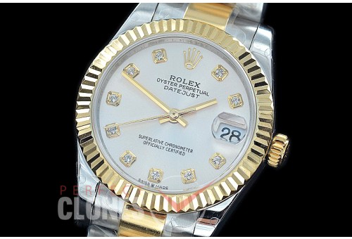 R31DJT-410 BP Datejust Midsize 278283 SS/YG Fluted/Oyster Silver Diamonds Asian Clone 2824