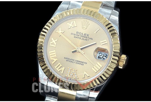 R31DJT-428 BP Datejust Midsize 278283 SS/YG Fluted/Oyster Gold Roman/Diam Asian Clone 2824
