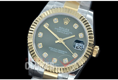R31DJT-416 BP Datejust Midsize 278283 SS/YG Fluted/Oyster Green Diamonds Asian Clone 2824