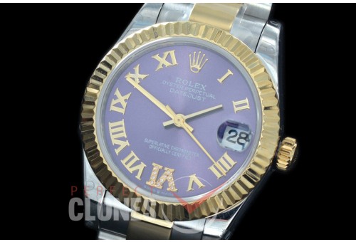 R31DJT-429 BP Datejust Midsize 278283 SS/YG Fluted/Oyster Violet Roman/Diam Asian Clone 2824
