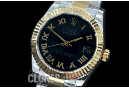 R31DJT-422 BP Datejust Midsize 278283 SS/YG Fluted/Oyster Black Roman Asian Clone 2824