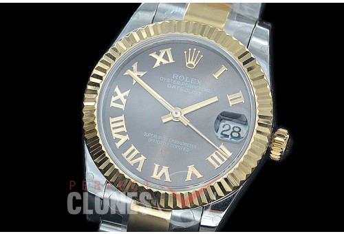 R31DJT-423 BP Datejust Midsize 278283 SS/YG Fluted/Oyster Dark Rhodium Grey Roman Asian Clone 2824