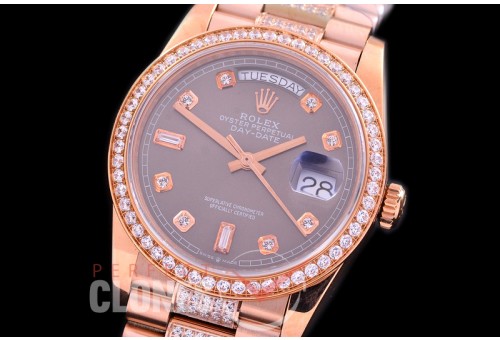 R36DDR-113D2 BP 128345RBR 2019 DayDate RG/RG Fluted/President Dark Rhodium Grey Diamonds A-2836