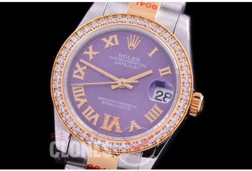 R31DJT-179D GMF 904 Steel Datejust Midsize 278383 SS/YG Fluted/Oyster Violet Roman-Diamonds Asian Clone 2824