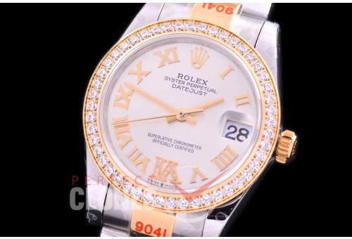 R31DJT-176D GMF 904 Steel Datejust Midsize 278383 SS/YG Fluted/Oyster Silver Roman-Diamonds Asian Clone 2824