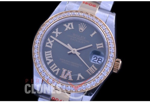 R31DJT-180D GMF 904 Steel Datejust Midsize 278383 SS/YG Fluted/Oyster Green Roman-Diamonds Asian Clone 2824